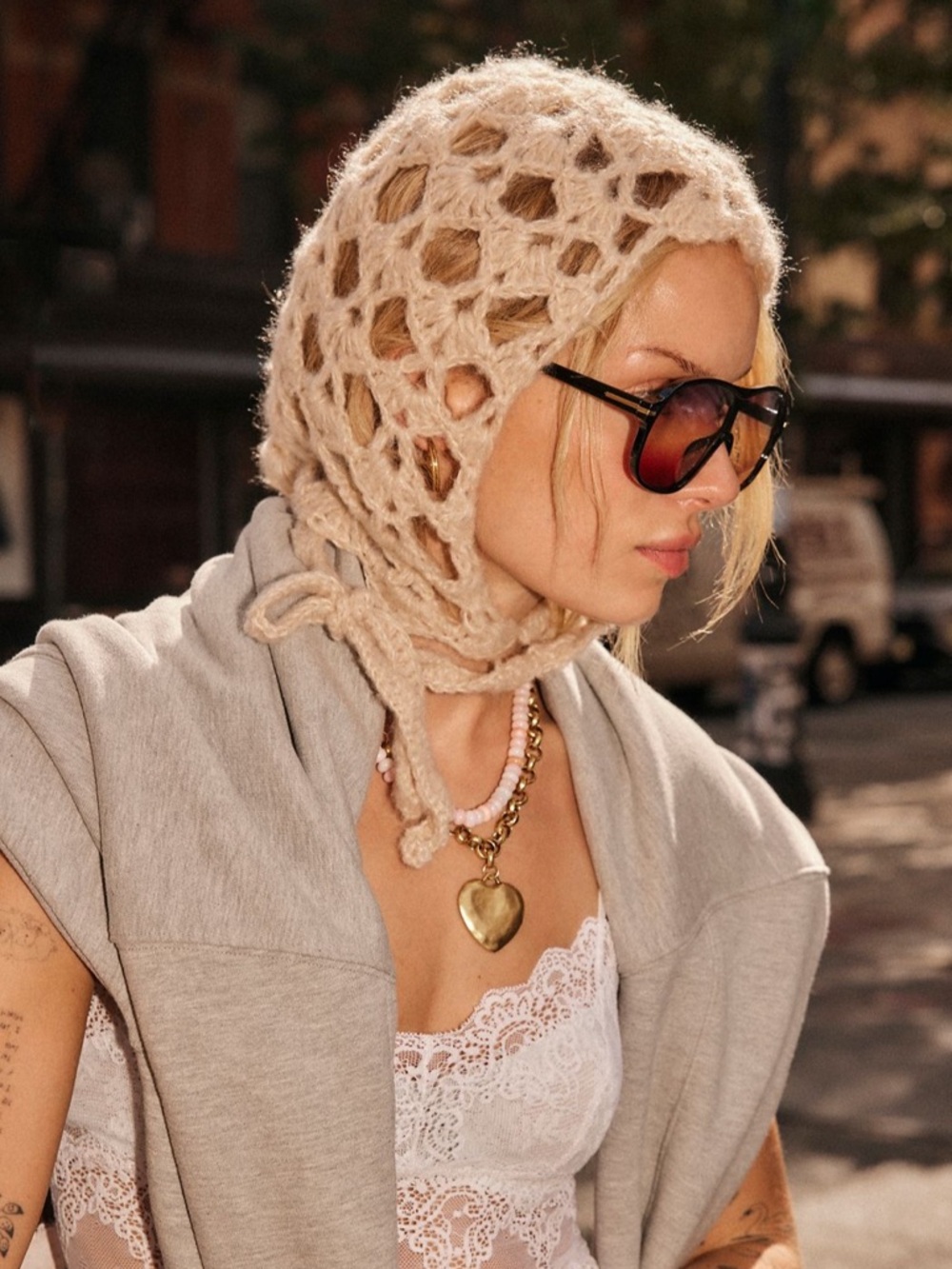 NWT Free People Sweetie Bonnet knit crochet hat ivory